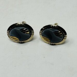 Vintage gold-tone &‎ Gray Men's Oval Cufflinks Classic Charity Elegant Black Tie